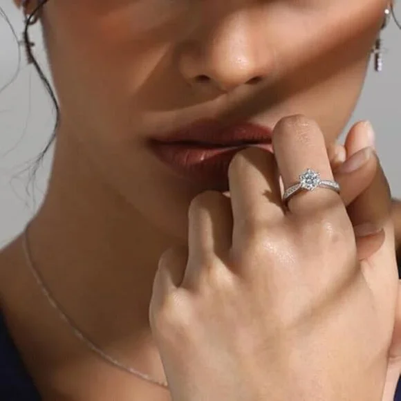 1ct Moissanite Women's Ring S925 Sterling Silver Pave Solitaire Diamond - Picture 4 of 5